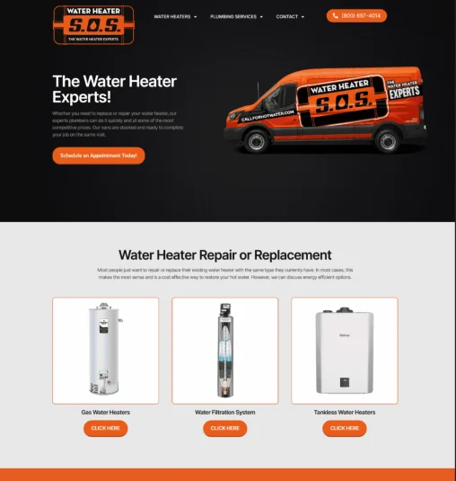 Water heater specialists — Focused layout that drives appointment bookings